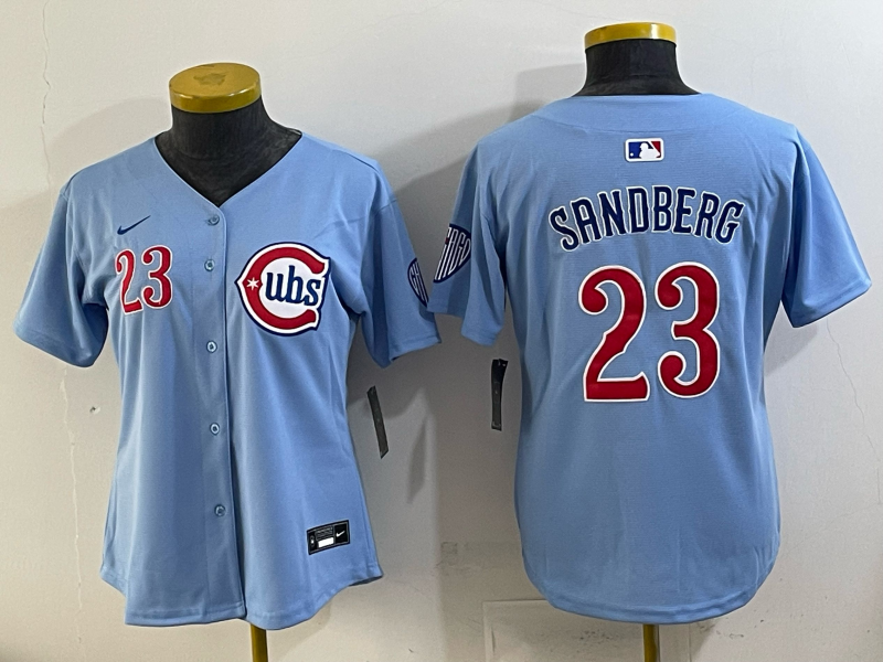 Women 2025 Chicago Cubs #23 Sandberg blue Nike MLB Jersey style 01